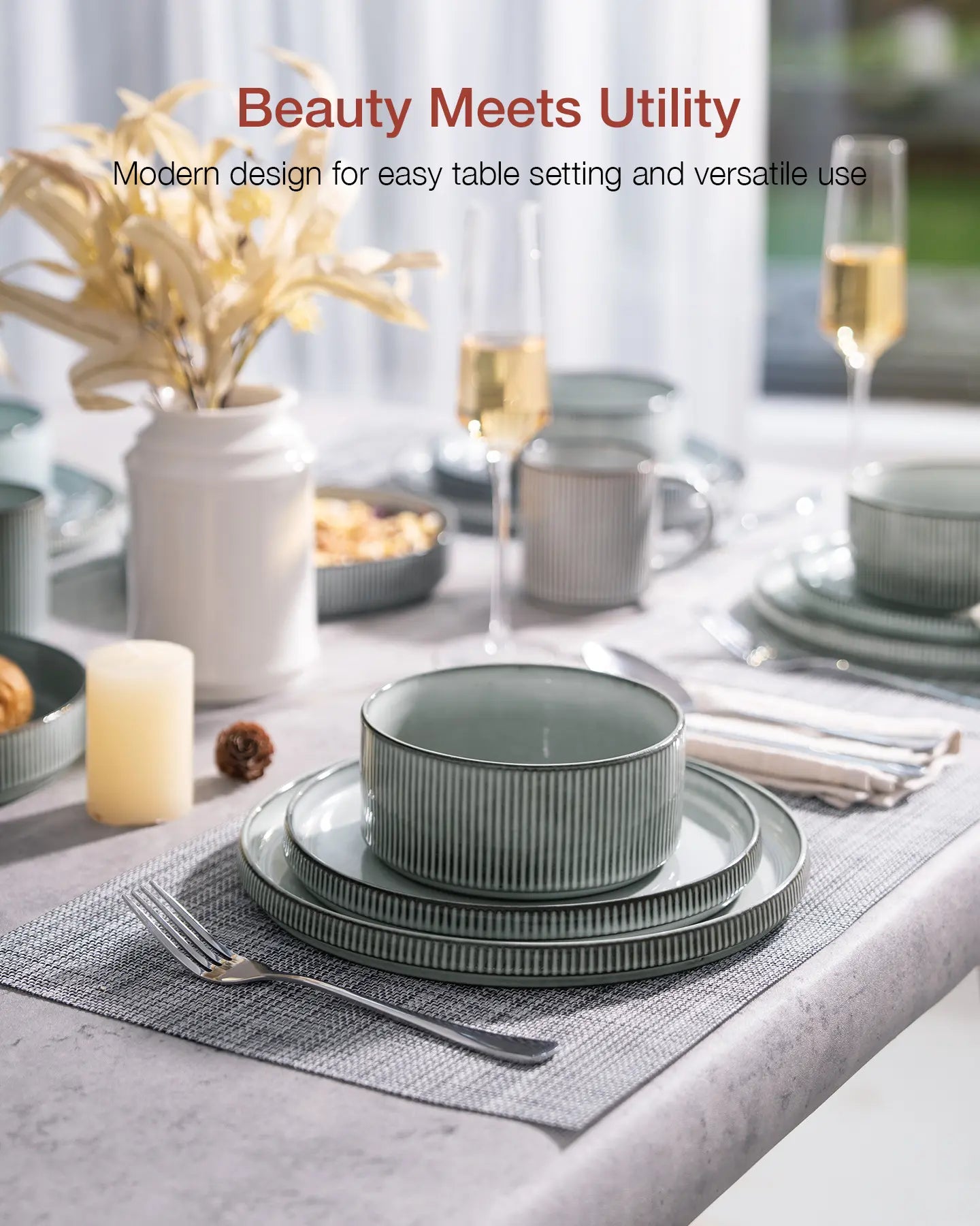 🍽️ 12-Piece Stoneware Dinnerware Set for 4 – Modern Ceramic Crockery Set for Everyday Dining & Entertaining