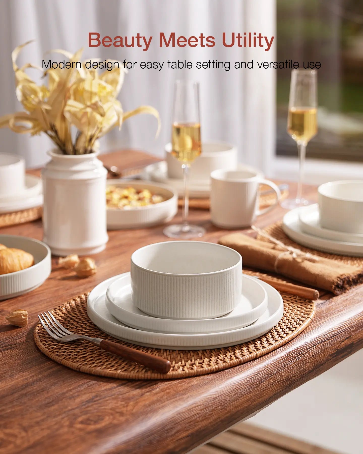 🍽️ 12-Piece Stoneware Dinnerware Set for 4 – Modern Ceramic Crockery Set for Everyday Dining & Entertaining