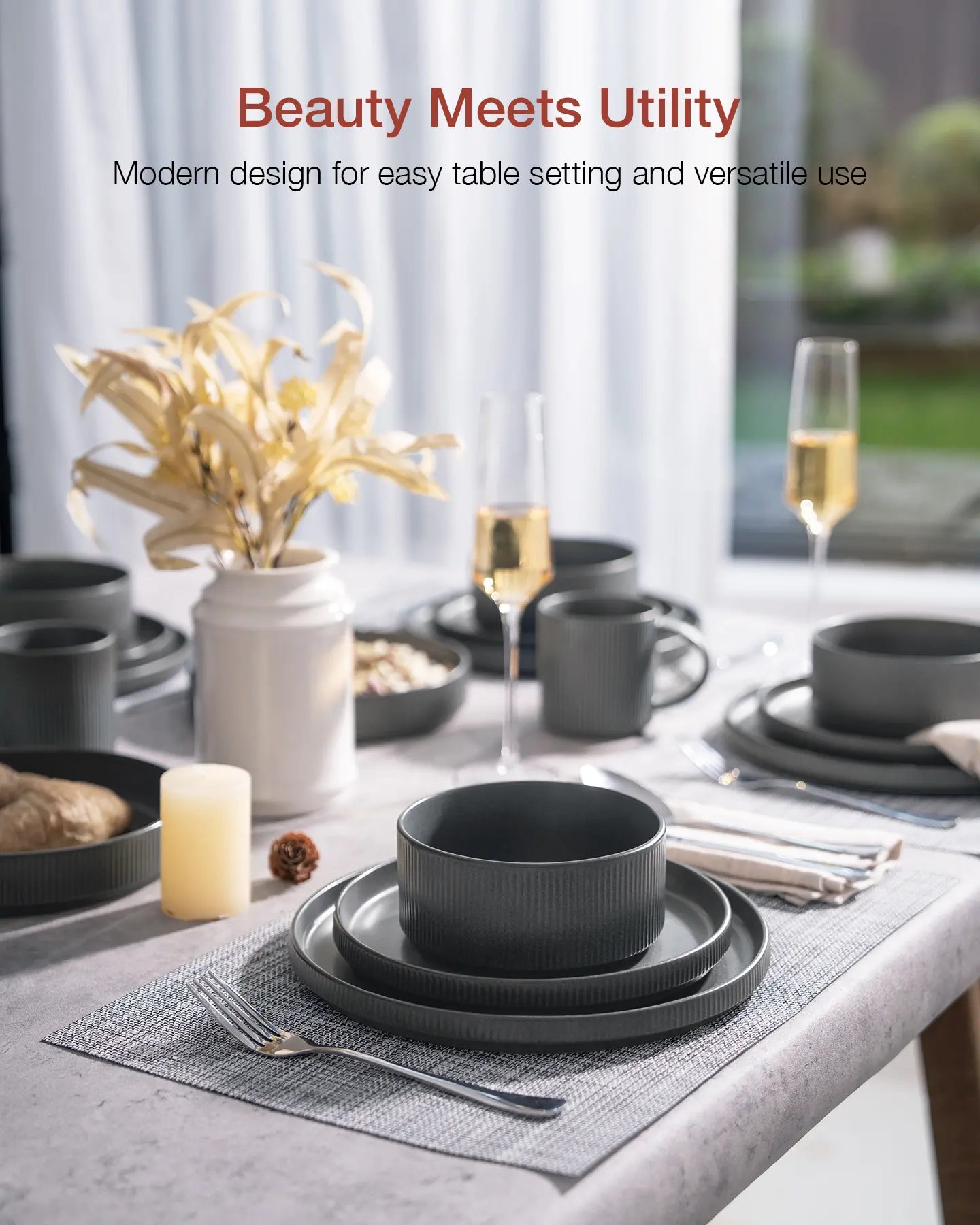 🍽️ 12-Piece Stoneware Dinnerware Set for 4 – Modern Ceramic Crockery Set for Everyday Dining & Entertaining