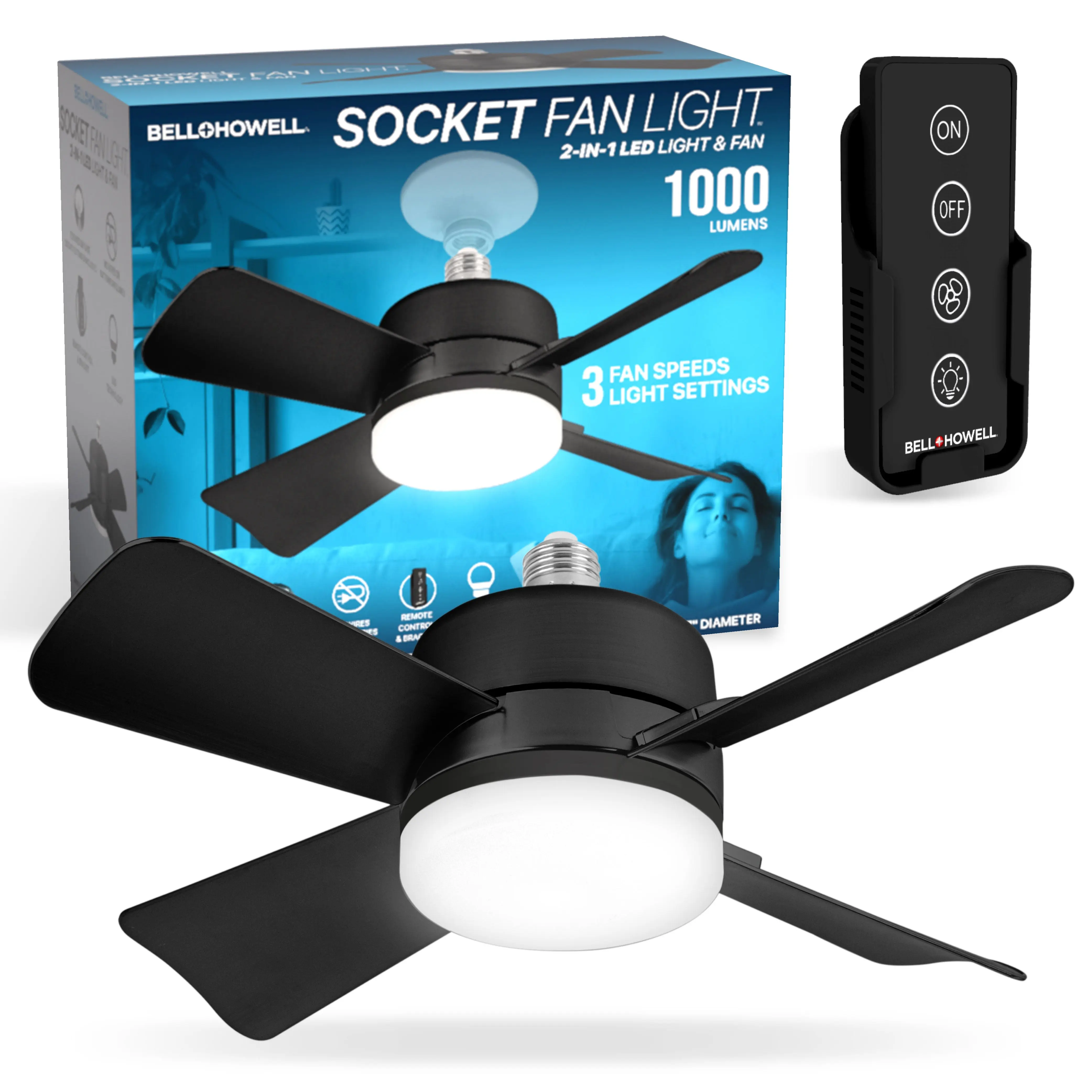 Remote Controlled Socket Ceiling Fan & Light