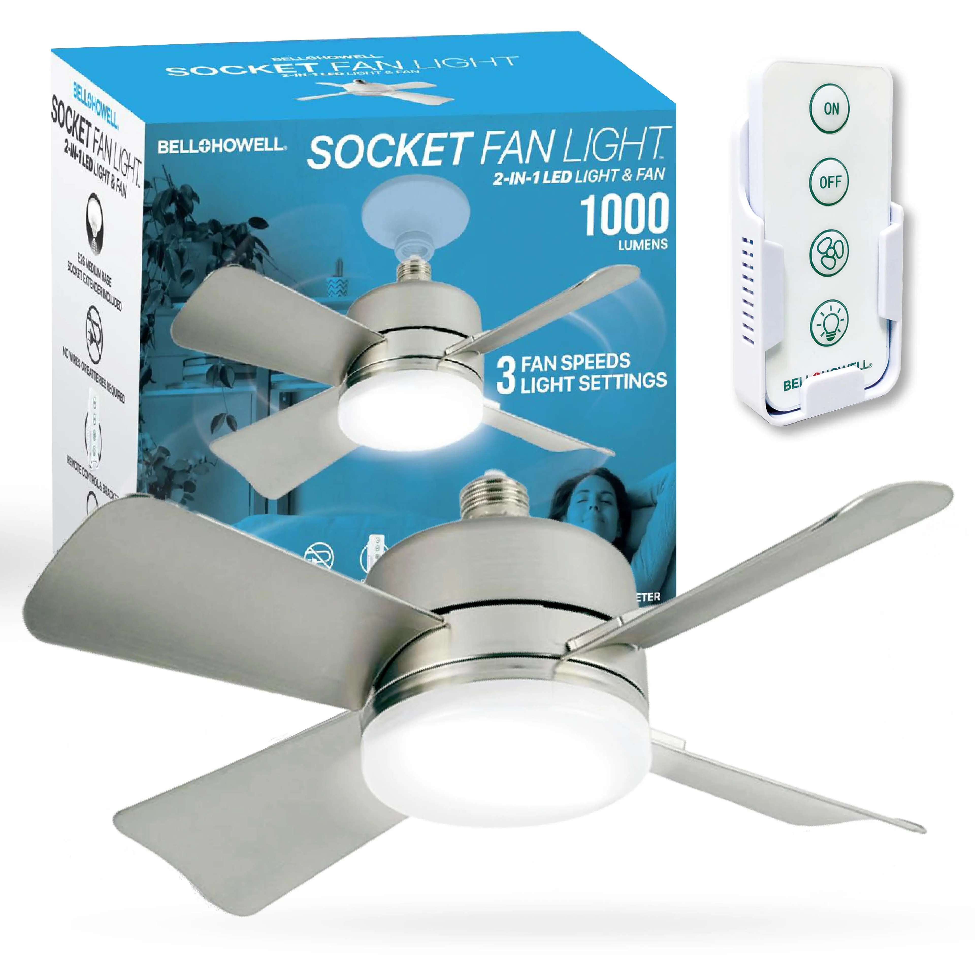 Remote Controlled Socket Ceiling Fan & Light