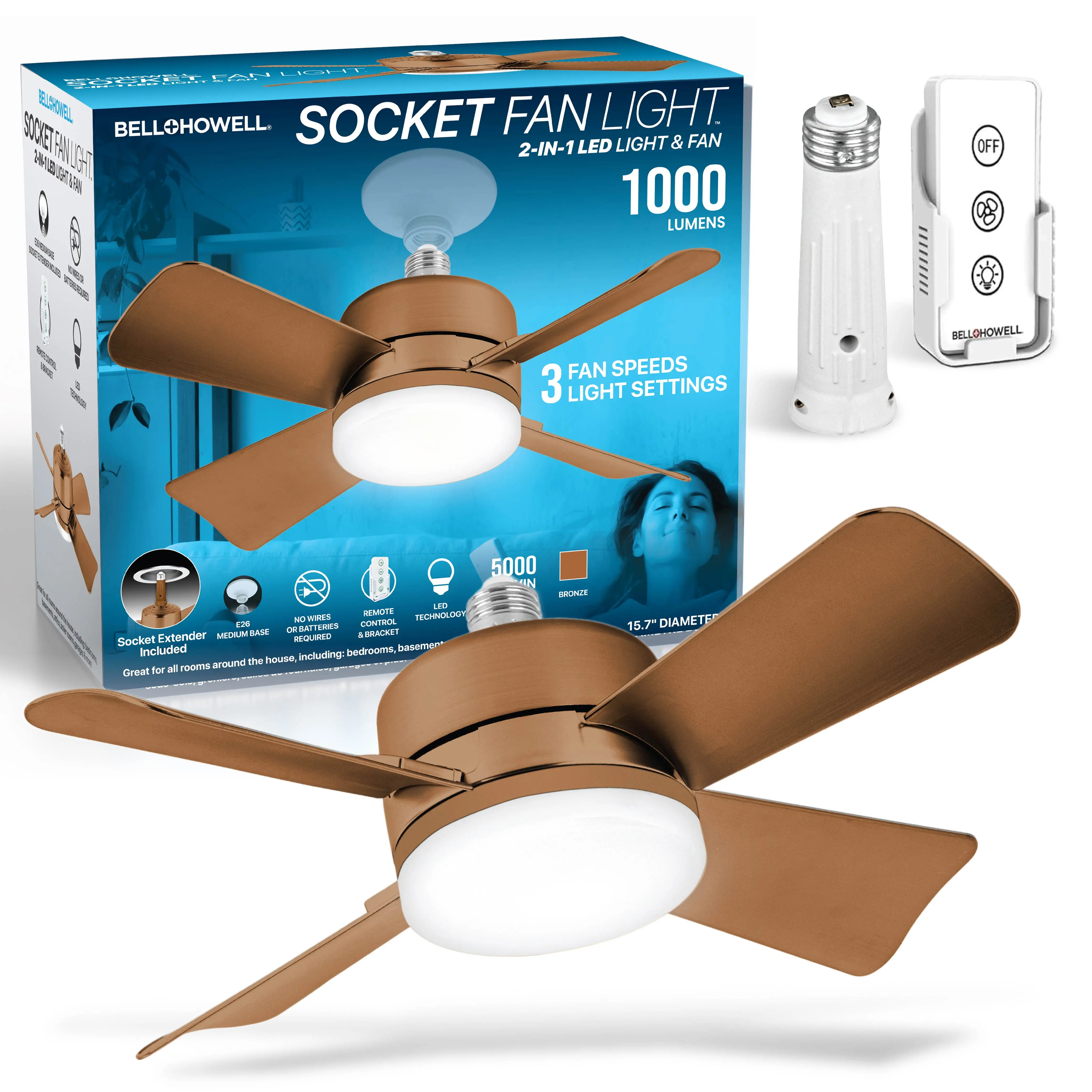 Remote Controlled Socket Ceiling Fan & Light