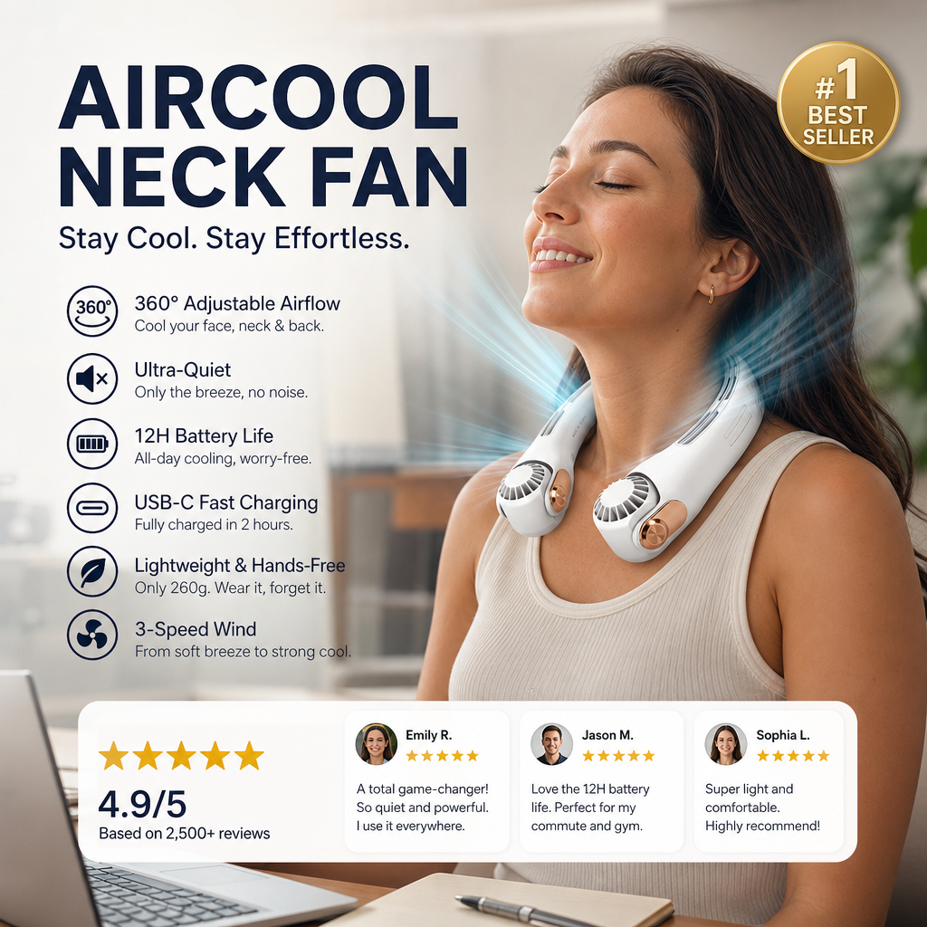 🌀 LIMITED-TIME 49% OFF! 💥 360° Rotating Neck Fan – Ultra Quiet, 3 Speeds, Hands-Free, Long Battery ✨