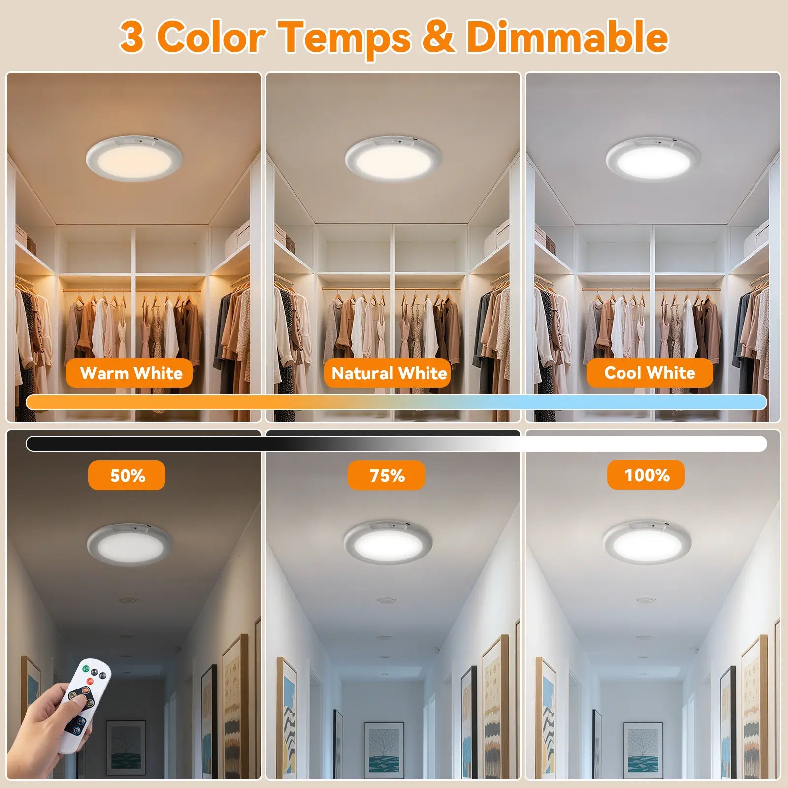 Rechargeable Magnetic Ceiling Lights 2-Pack with Remote