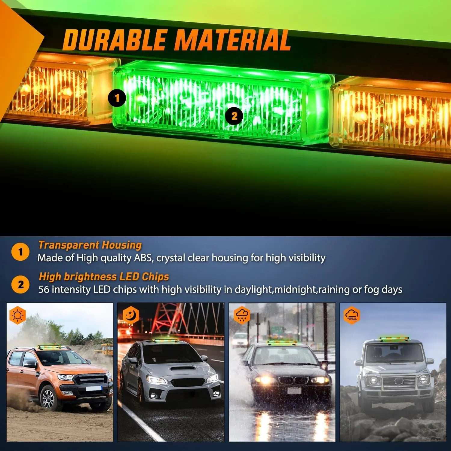 29.5" 56LED Magnetic Roof Top Strobe Light Bar – 12V-24V High-Visibility Warning Light for Work Vehicles
