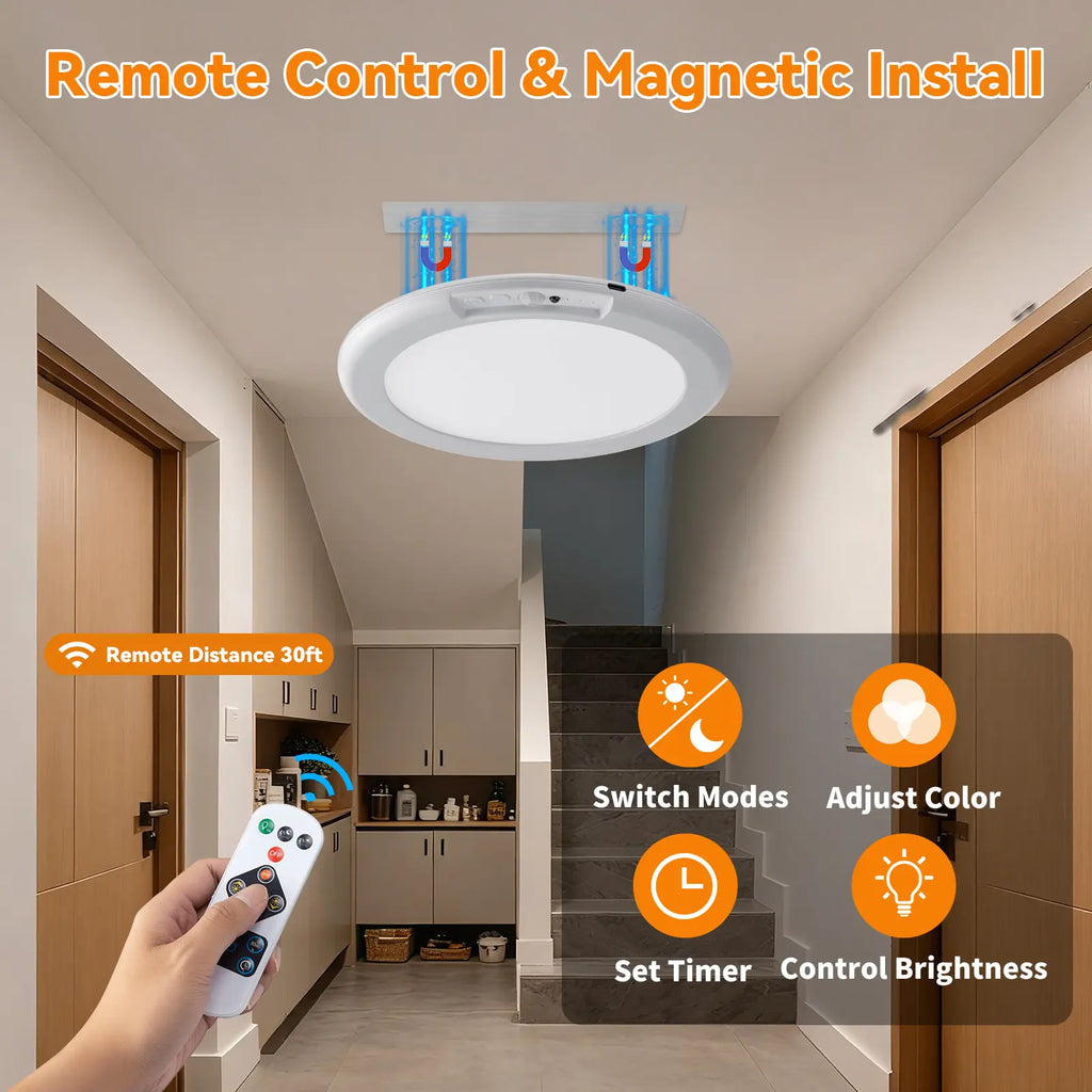 Rechargeable Magnetic Ceiling Lights 2-Pack with Remote