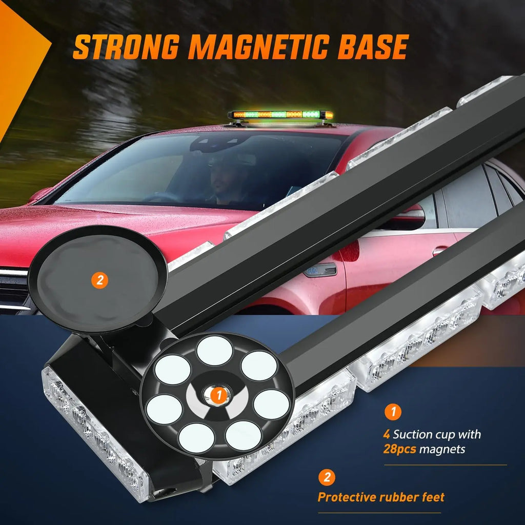 29.5" 56LED Magnetic Roof Top Strobe Light Bar – 12V-24V High-Visibility Warning Light for Work Vehicles