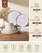 🍽️ 12-Piece Stoneware Dinnerware Set for 4 – Modern Ceramic Crockery Set for Everyday Dining & Entertaining