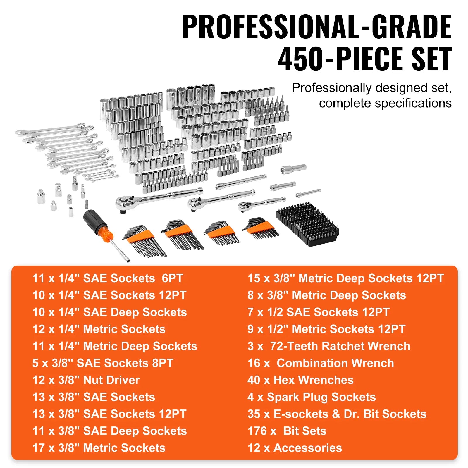 450 Pcs Mechanics Tool Set with Storage Case
