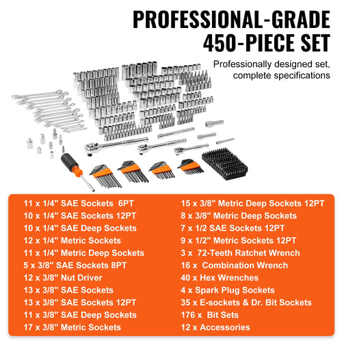 450 Pcs Mechanics Tool Set with Storage Case