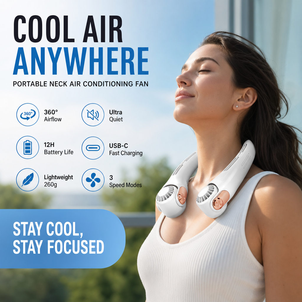 🌀 LIMITED-TIME 49% OFF! 💥 360° Rotating Neck Fan – Ultra Quiet, 3 Speeds, Hands-Free, Long Battery ✨