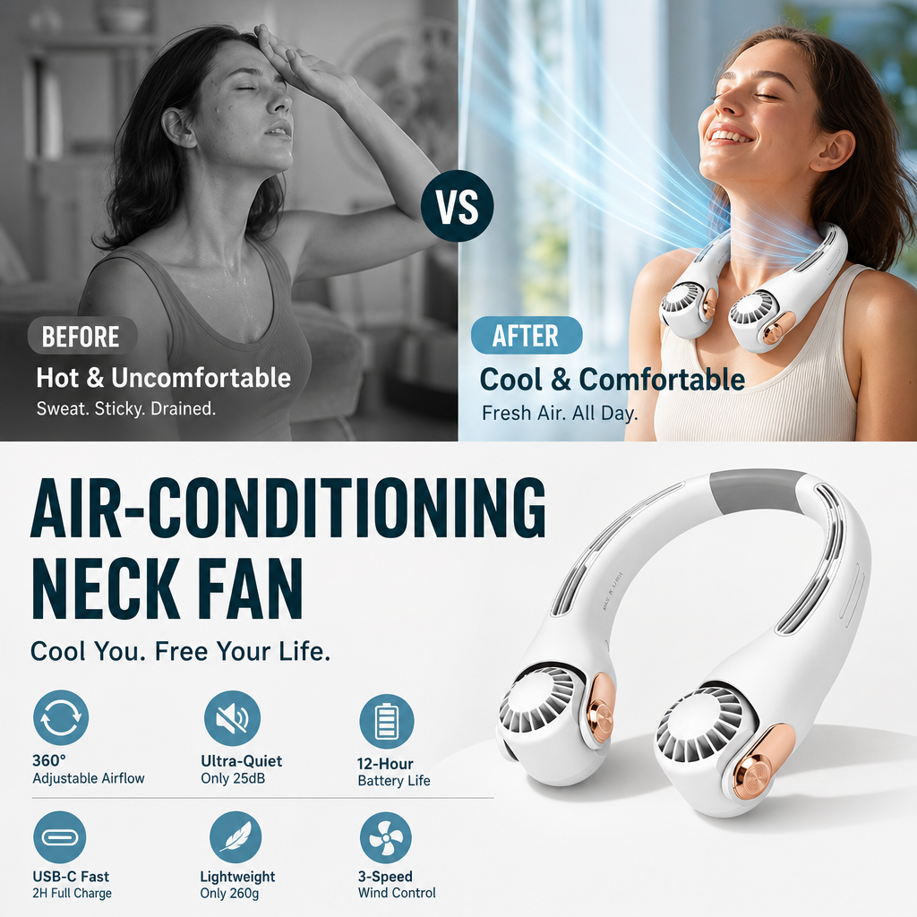 🌀 LIMITED-TIME 49% OFF! 💥 360° Rotating Neck Fan – Ultra Quiet, 3 Speeds, Hands-Free, Long Battery ✨