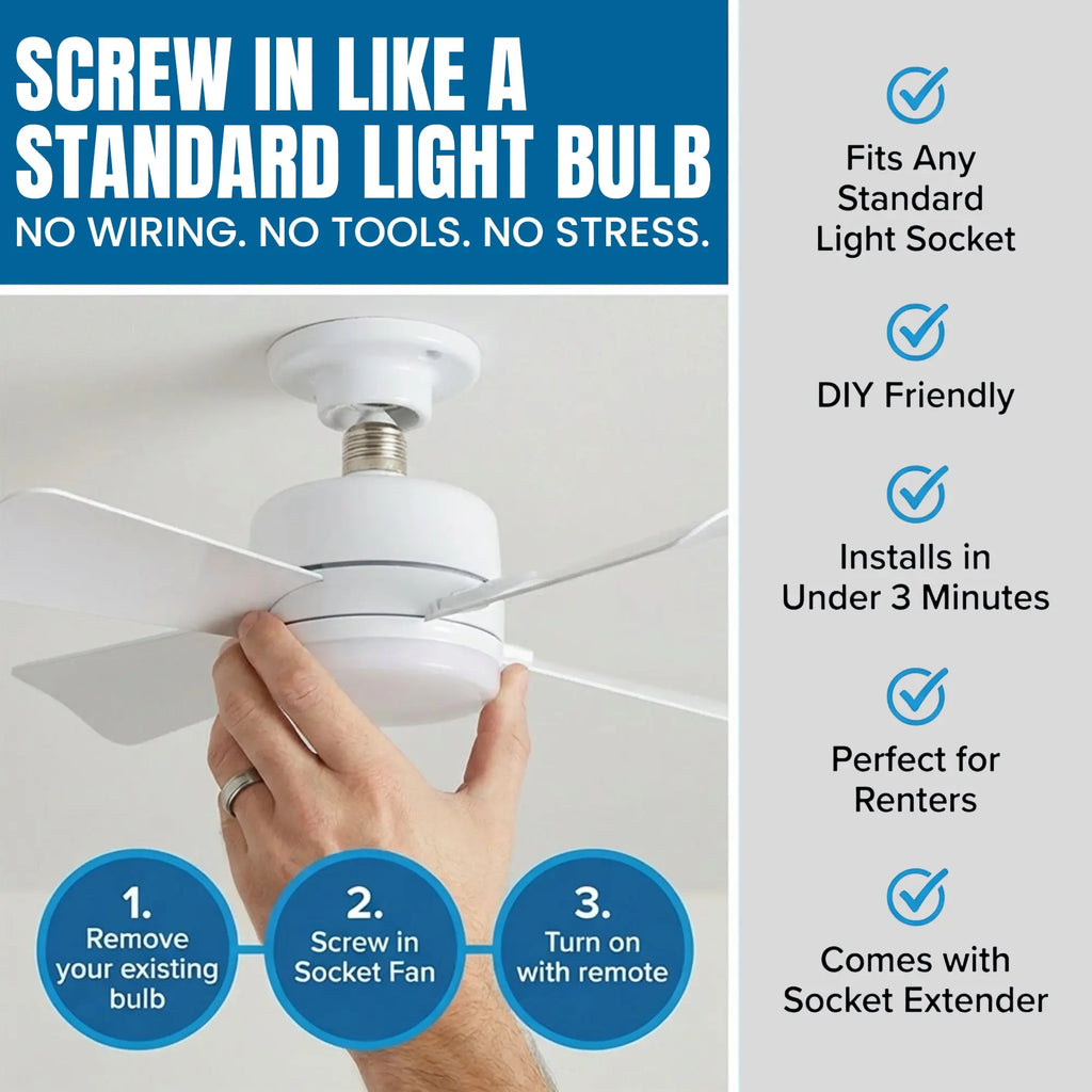 Remote Controlled Socket Ceiling Fan & Light